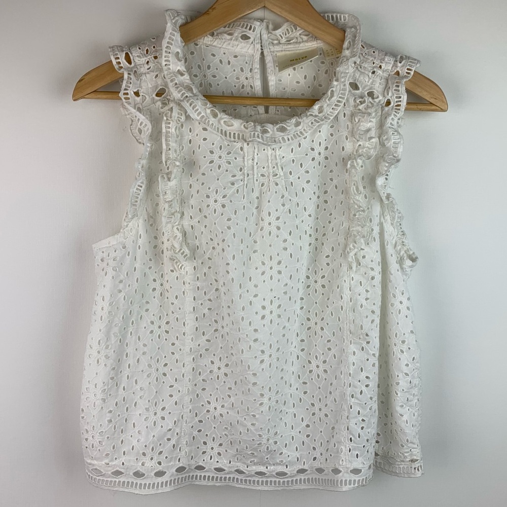 Maeve White Eyelet Ruffle Sleeveless Tank Top